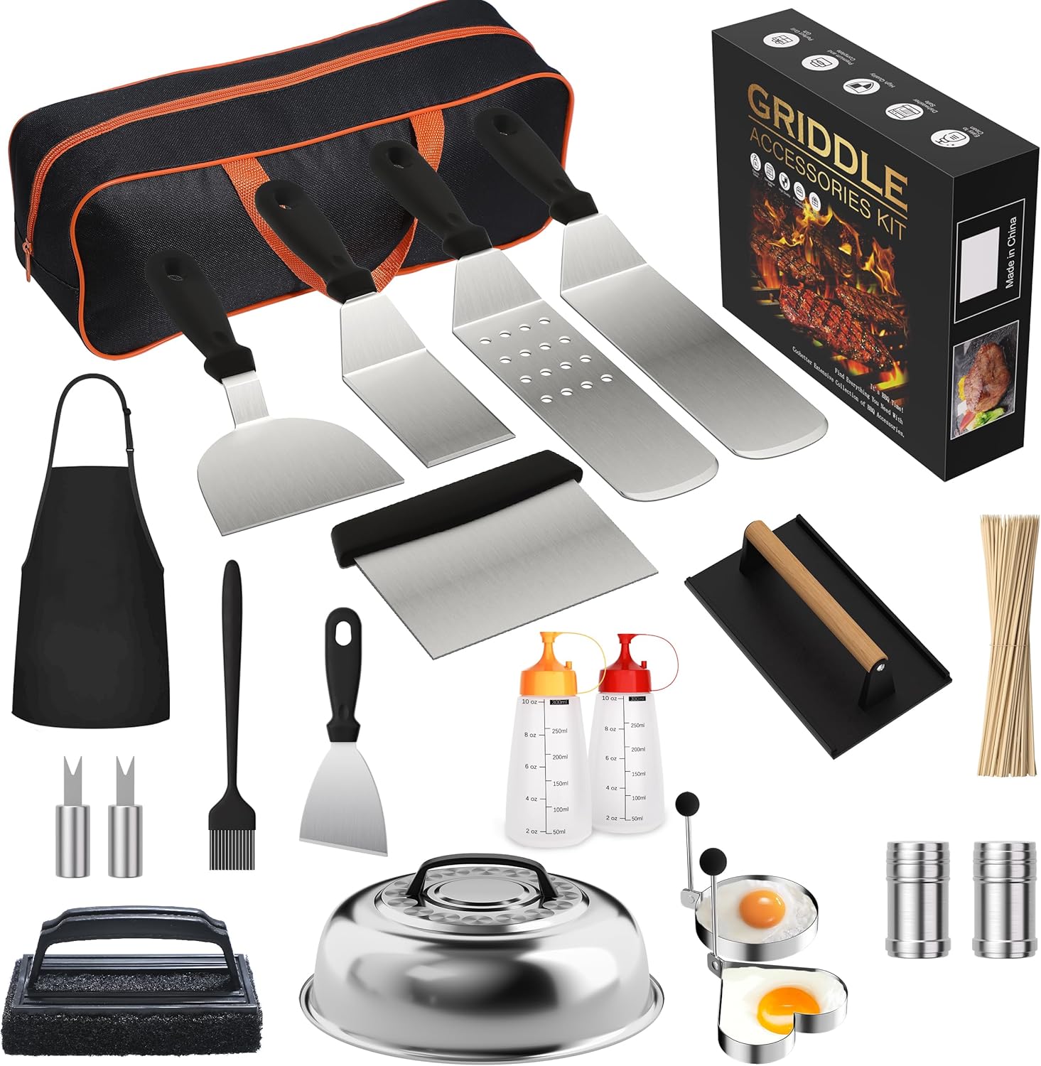 120 Pcs Griddle Accessories Kit, Griddle Accessories for Blackstone - Perfect Flat Top Grilling Accessories, Professional round Melting Dome with Cast Iron Smash Burger Press for Barbecue.