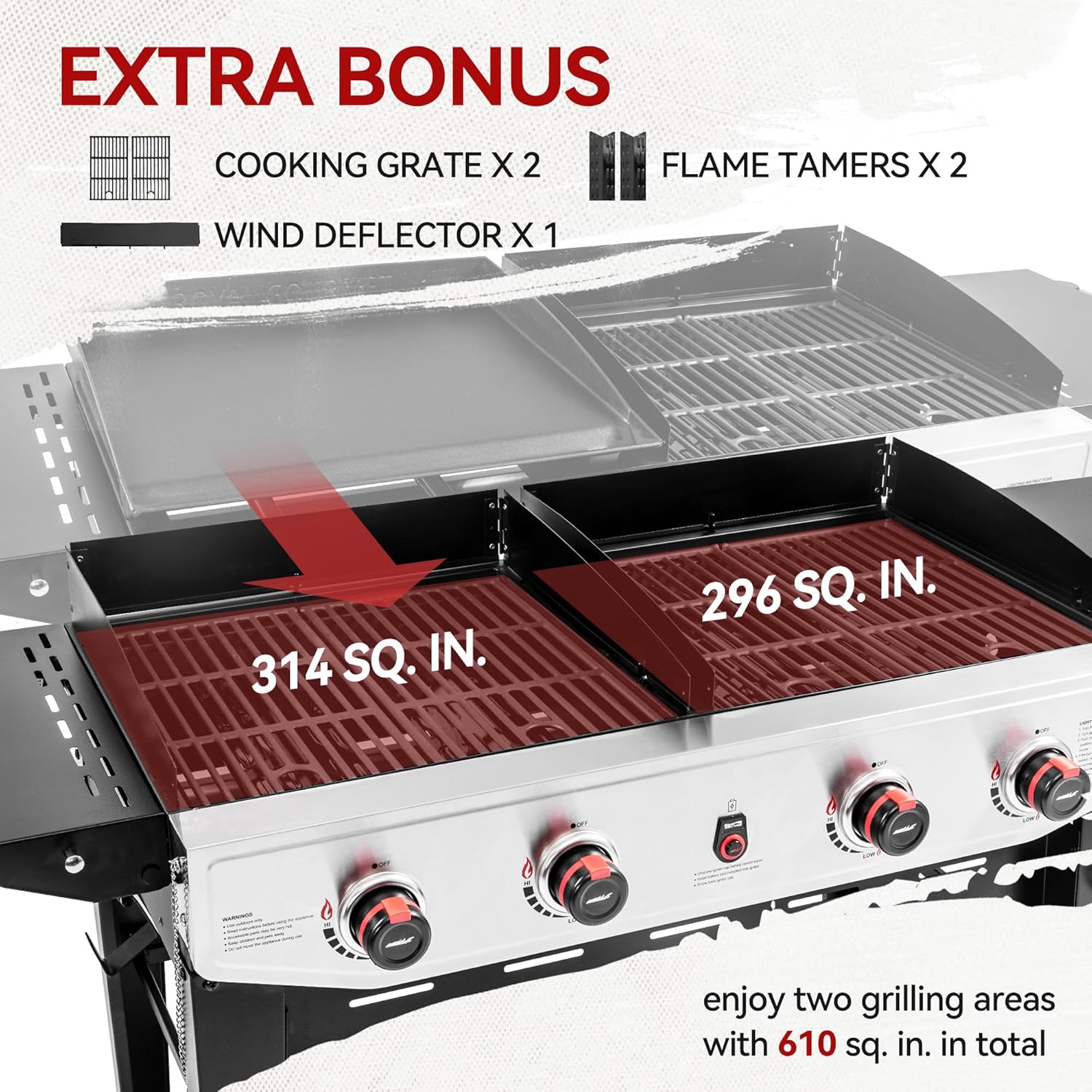 4-Burner Propane Gas Grill and Griddle Combo with Side Table, Porcelain-Enameled Cast Iron Grates & Ceramic-Coated Steel Griddle, Heavy-Duty and Portable, Black & Silver, GD405B-SC