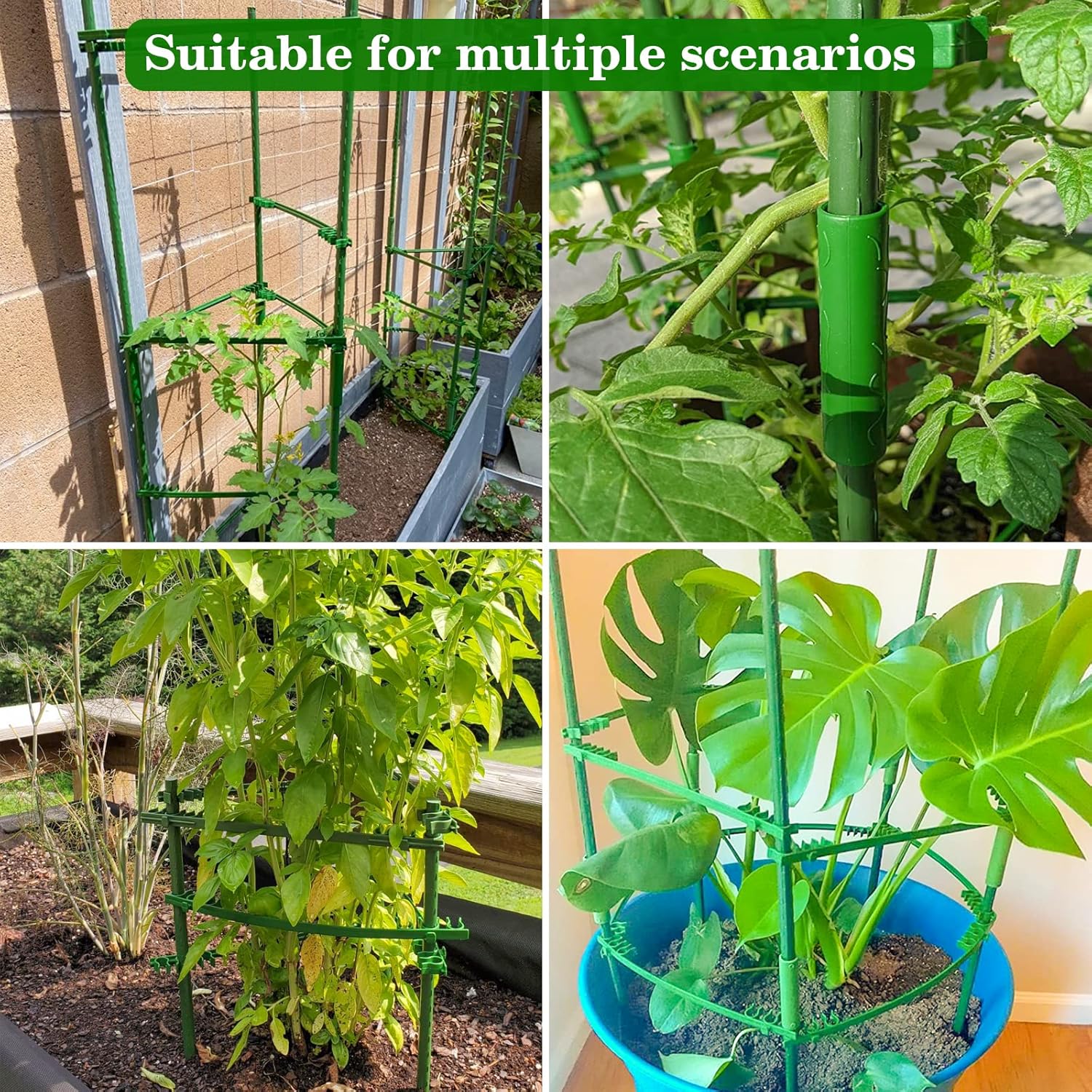 4 Packs Tomato Cage, up to 63Ln Tomato Trellis Expandable Tomato Cages for Garden Tomato Plant Stakes with 120 Twist Ties Tall Cages with Adiustable Snap-On Arms for Vegetables Flowers