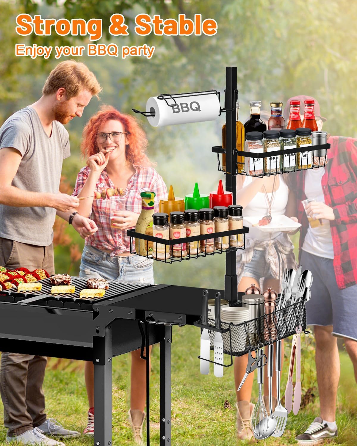 Grill Caddy for Outdoor Grill, Blackstone Griddle Accessories with Paper Towel Holder, for Blackstone Griddles 17"/22"/28"/36", Outdoor Kitchen Grill Carry System, Picnic Utensil Condiment Organizer