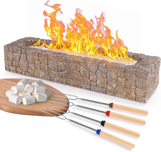 Tabletop Fire Pit, Indoor Outdoor Concrete Table Fire Pit, Rectangle Portable Table Top Firepit Bowl, Tabletop Fireplace for Housewarming Gifts