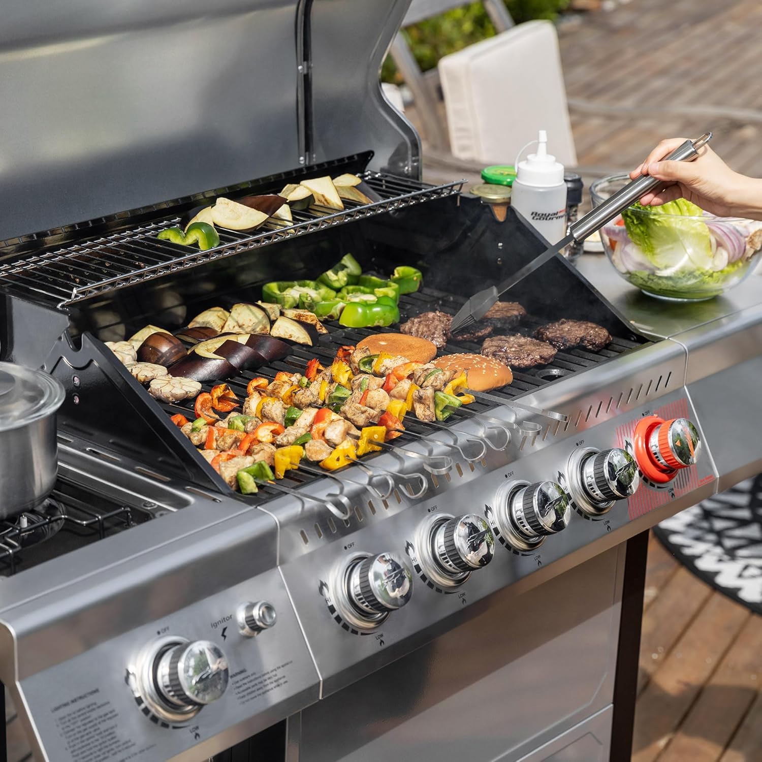 5-Burner Stainless Steel Propane Gas Grill with Sear and Side Burner, 632 Sq. 