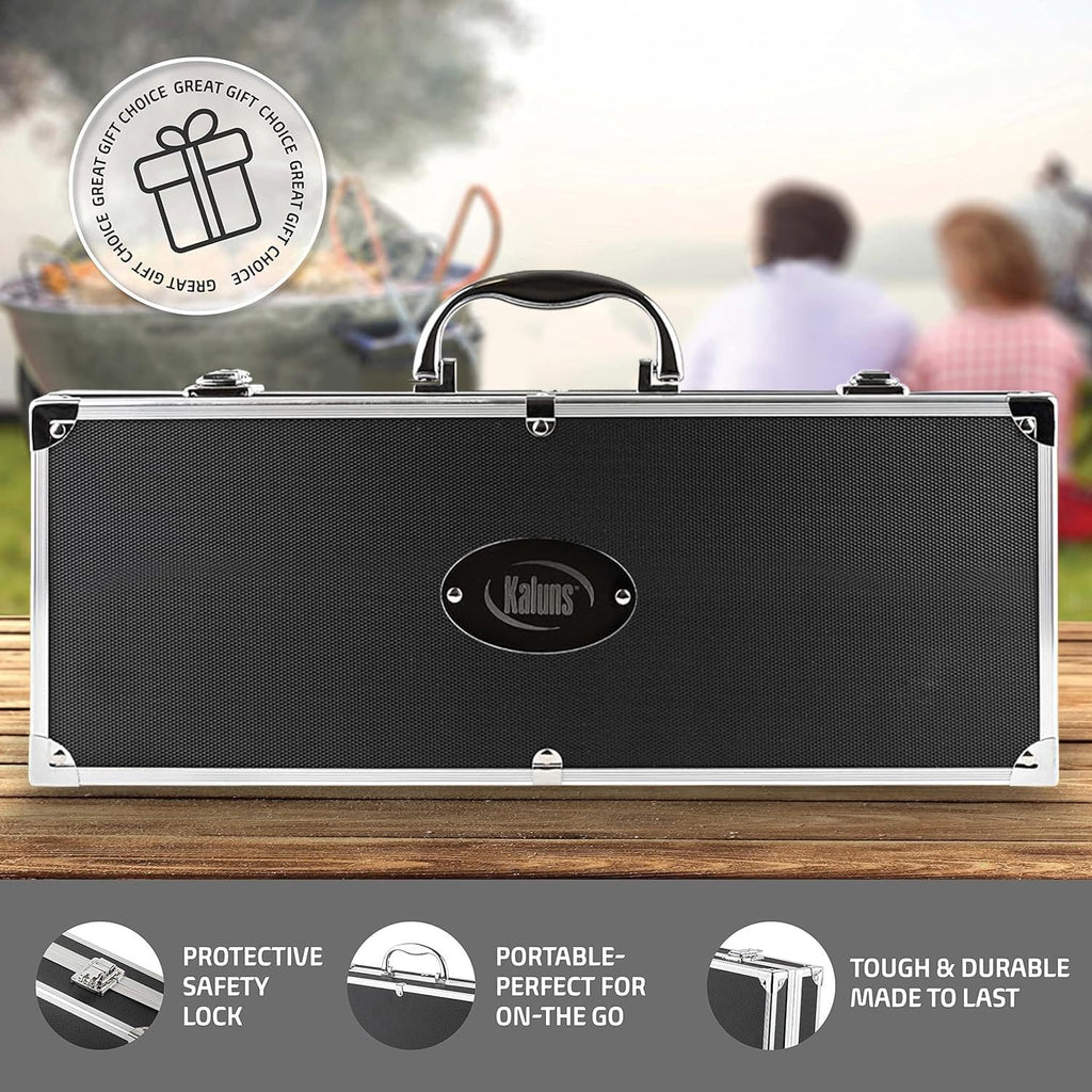 Grilling Accessories, Dad Gifts for Fathers Day Grilling Gifts, Heavy Duty Stainless Steel BBQ Grill Tools Set for Outdoor Grill with Aluminum Case and Apron, Dad Birthday Gifts for Men Husband