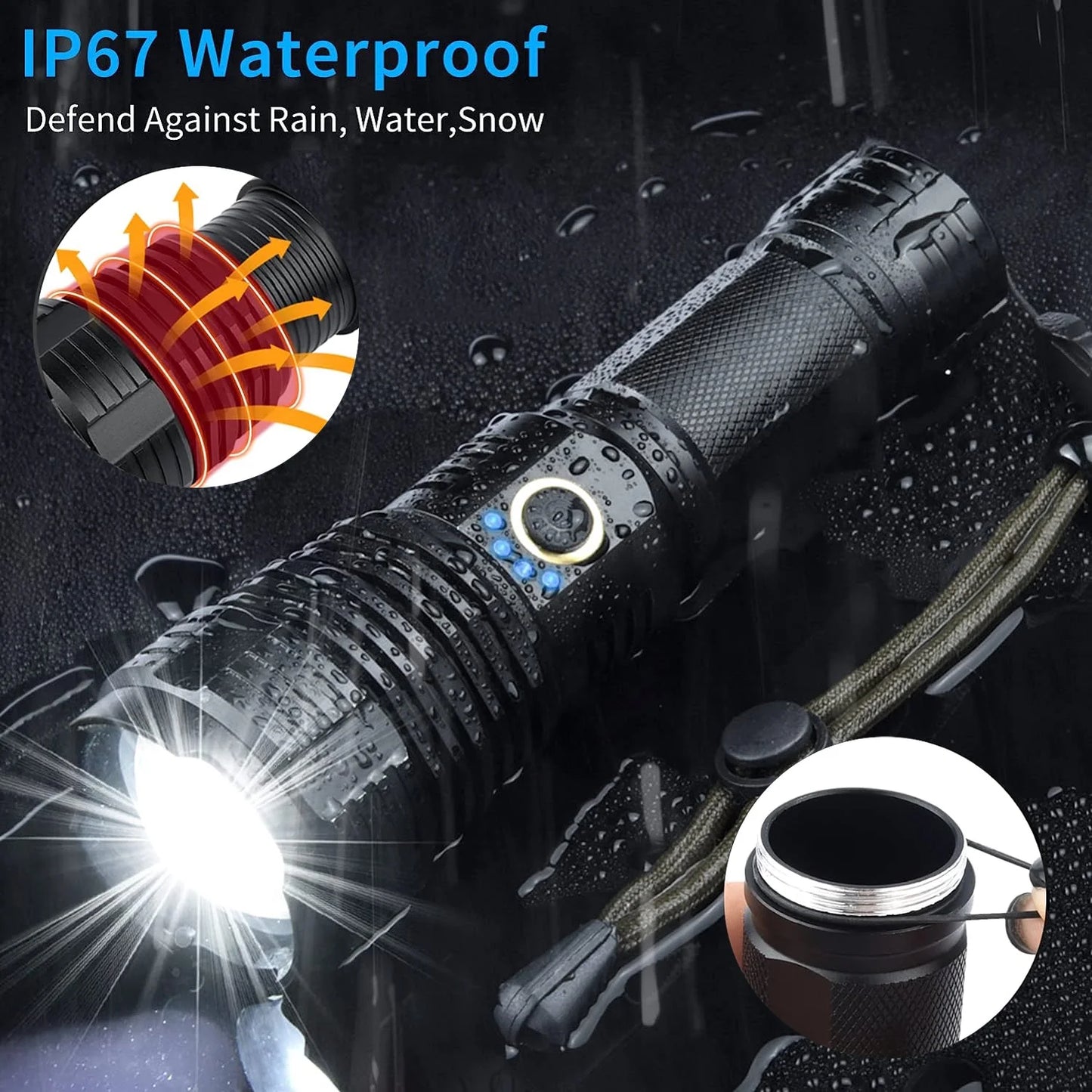 Rechargeable Flashlight High Lumens, 120000 Lumens XHP70.2 Super Bright Powerful Tactical LED Flashlights, Zoomable, 5 Modes, Waterproof Flashlight for Emergencies, Hiking, Camping