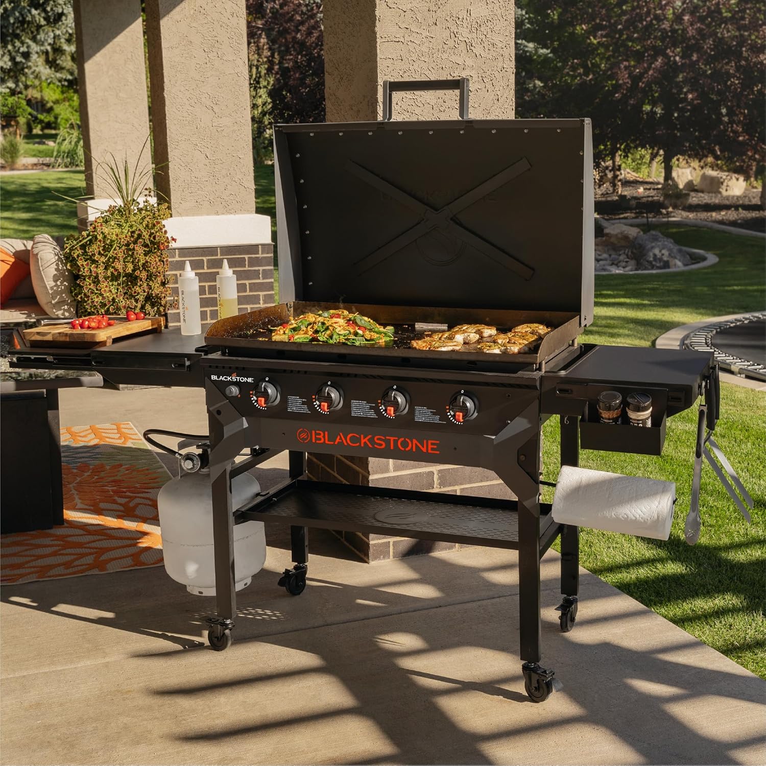 2310 Iron Forged 36” Omnivore Griddle with X-Braced Hood, Powder Coated Steel, Black