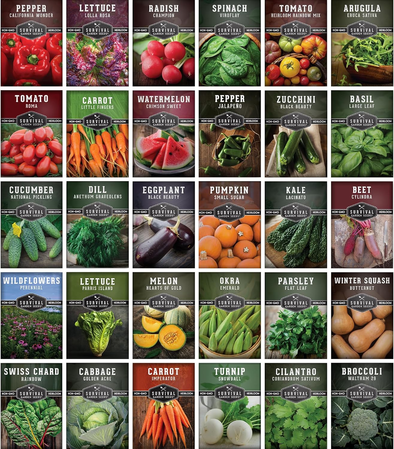 30 Pack Home Garden Vegetable Seed Collection - 18,500+ Non-Gmo Heirloom Seeds for Planting Vegetables & Fruits in Individual Packets - Hydroponic, Indoor, Outdoor Gardening