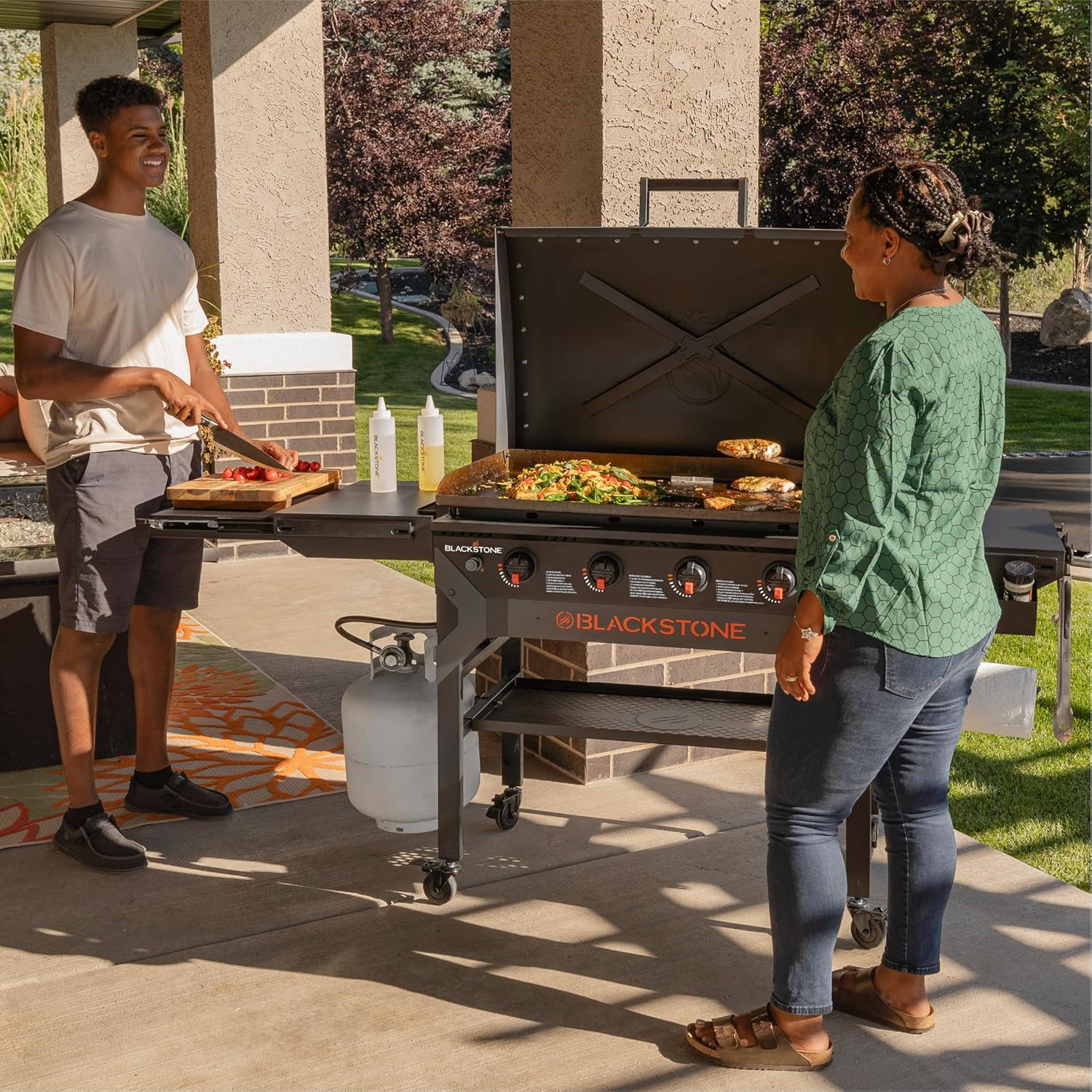 2310 Iron Forged 36” Omnivore Griddle with X-Braced Hood, Powder Coated Steel, Black