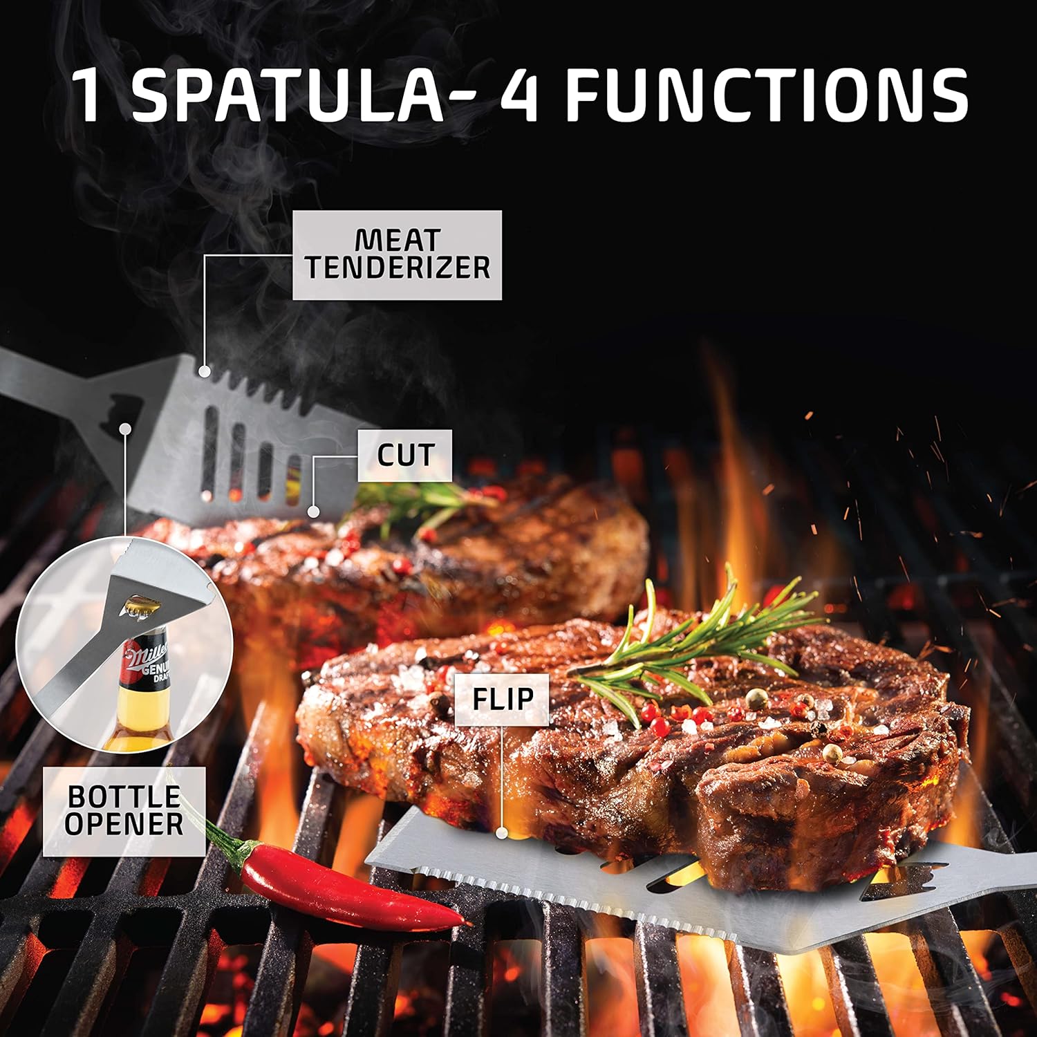 Grilling Accessories, Dad Gifts for Fathers Day Grilling Gifts, Heavy Duty Stainless Steel BBQ Grill Tools Set for Outdoor Grill with Aluminum Case and Apron, Dad Birthday Gifts for Men Husband