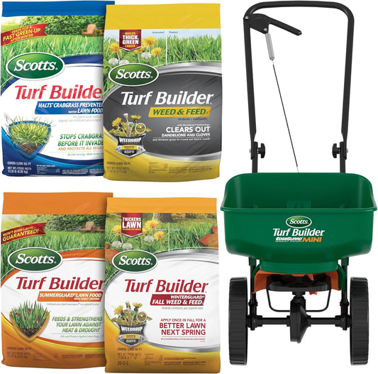 Turf Builder Bundle for Small, Northern Lawns and a  Turf Builder Edgeguard Mini Broadcast Spreader for Seamless Application
