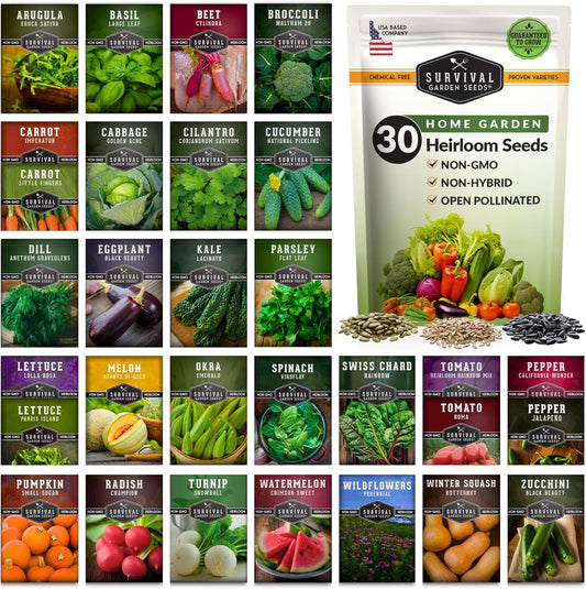 30 Pack Home Garden Vegetable Seed Collection - 18,500+ Non-Gmo Heirloom Seeds for Planting Vegetables & Fruits in Individual Packets - Hydroponic, Indoor, Outdoor Gardening