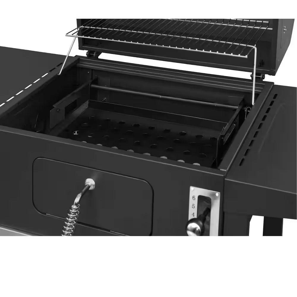 24 In. BBQ Charcoal Grill in Black with 2-Side Table with Cover