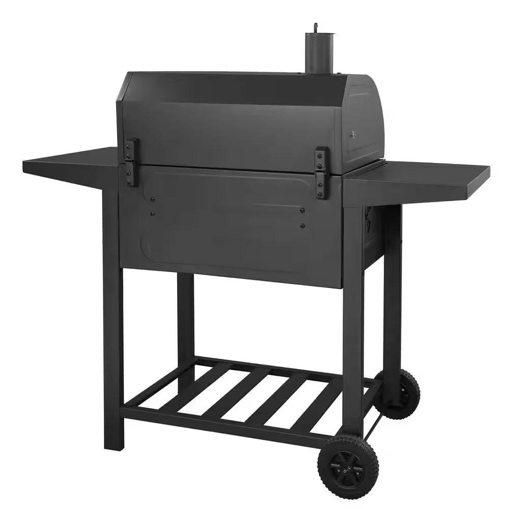 24 In. BBQ Charcoal Grill in Black with 2-Side Table with Cover
