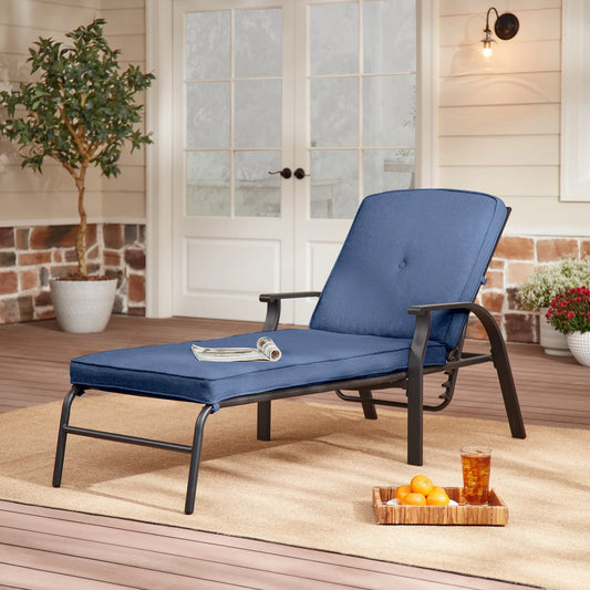 Belden Park Cushion Steel Outdoor Chaise Lounge - Navy/Black