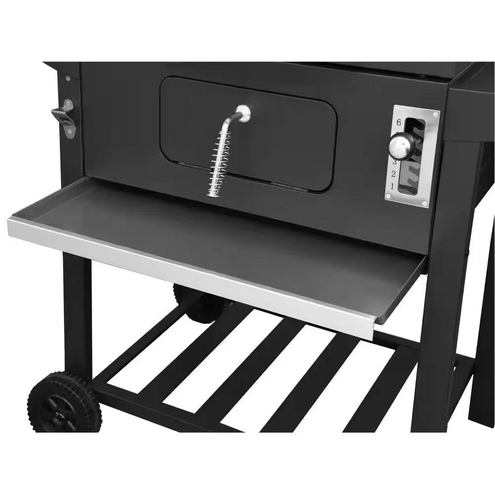24 In. BBQ Charcoal Grill in Black with 2-Side Table with Cover