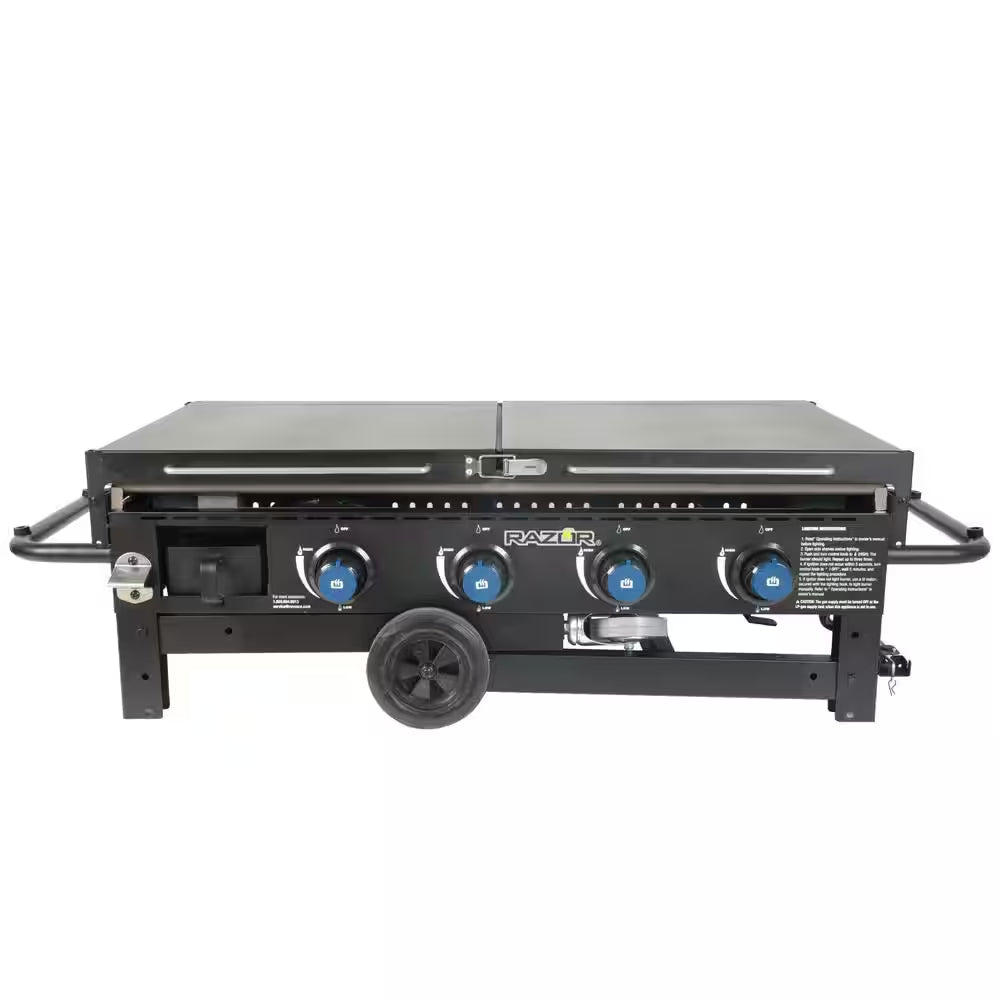 37 In. 4-Burner Portable Propane Gas Griddle Flat Top Grill in Black with Foldable Shelves and Cover