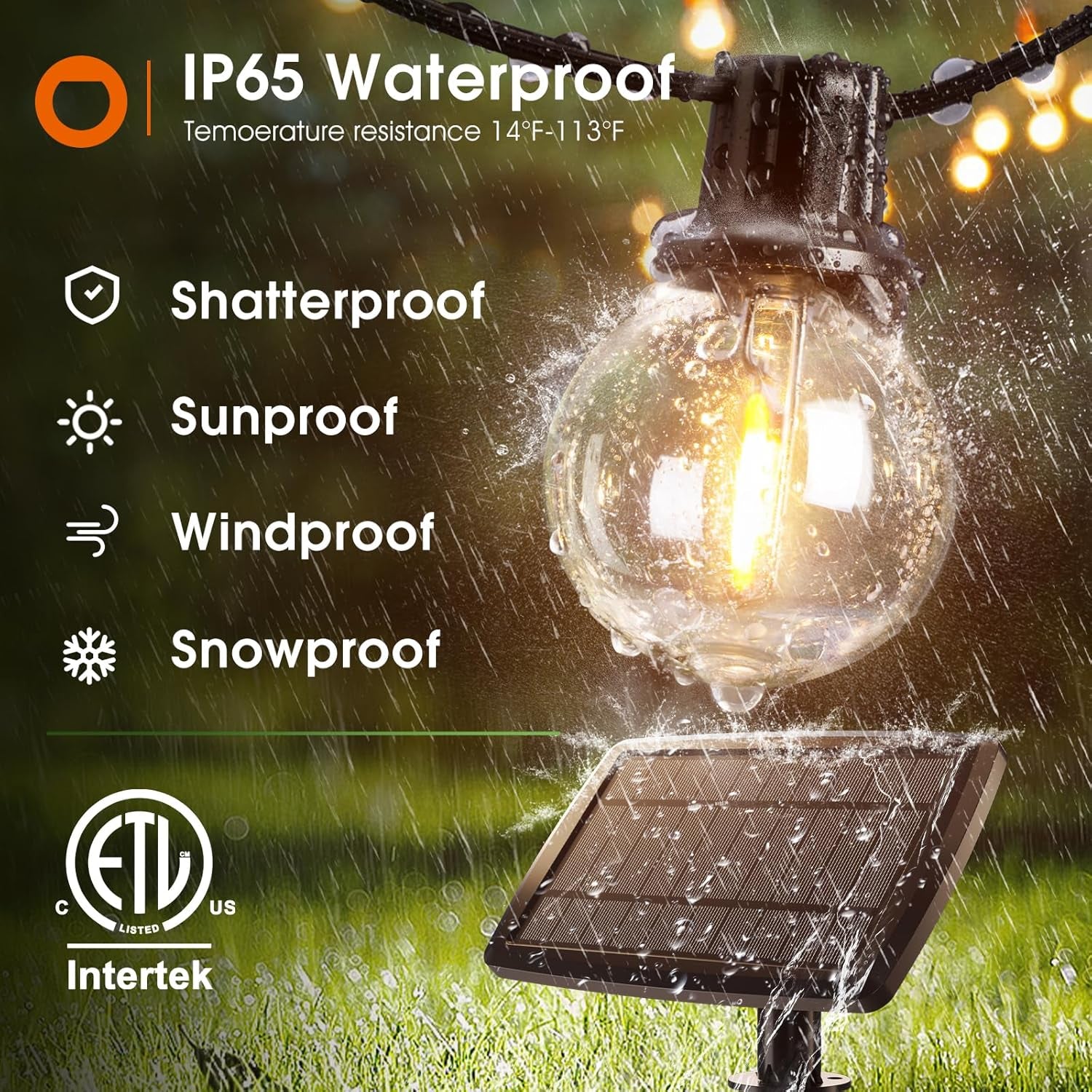 100FT Solar String Lights Outdoor with Remote, 54 LED Shatterproof Bulbs, Dimmable & Timable, 3 Light Modes, G40 Waterproof Solar String Lights for outside Backyard Party Decor