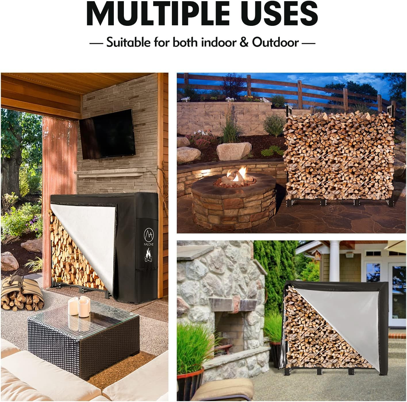 4FT Outdoor Firewood Rack with Cover&Carry Bag Heavy Duty Square Strong Stand Rack with Waterproof Cover for Fireplace Fire Pits Wood Pile Storage Holder Lumber Rack