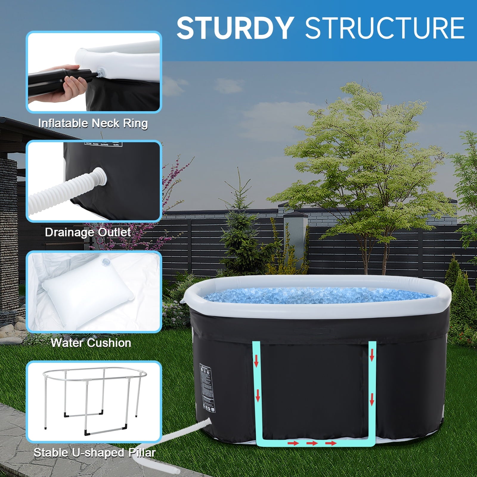 Ice Bath Tub, Folding Portable Inflatable Cold Tub with Lid | Recovery Ice Bath for Athletes & Wellness | Burn Fat, Boost Energy