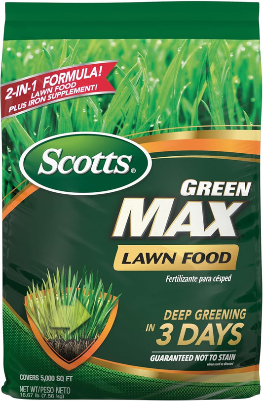 Green Max Lawn Food, Lawn Fertilizer plus Iron Supplement for Greener Grass in 3 Days, 5,000 Sq. Ft., 16.67 Lbs.