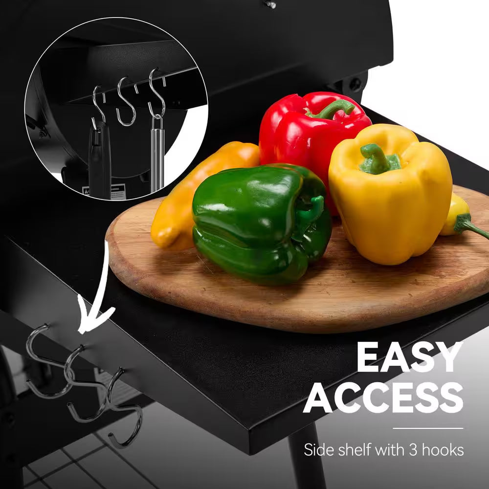 Charcoal Grill in Black with Offset Smoker and Side Table