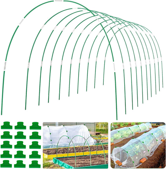 Greenhouse Hoops Grow Tunnel 10 Sets of 8FT Long Rust-Free Fiberglass Support Garden Hoops Kit for Raised Beds Plant Cloth Row Cover Netting,Diy Plant Support Garden Hoop for Netting-60 Pcs
