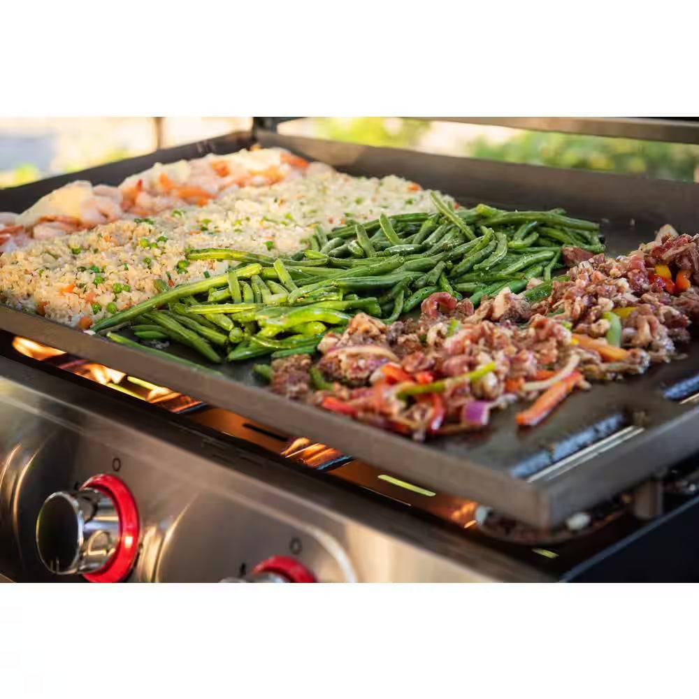 Daytona 4-Burner Propane Gas Grill 36 In. Flat Top Griddle in Black with Stainless Steel Lid