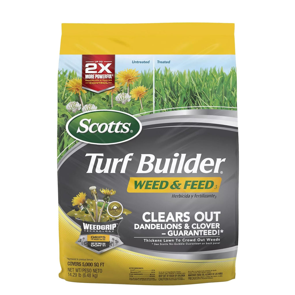 Turf Builder Weed & Feed3, Weed Killer plus Lawn Fertilizer, Controls Dandelion and Clover, 5,000 Sq. Ft., 14.29 Lbs.