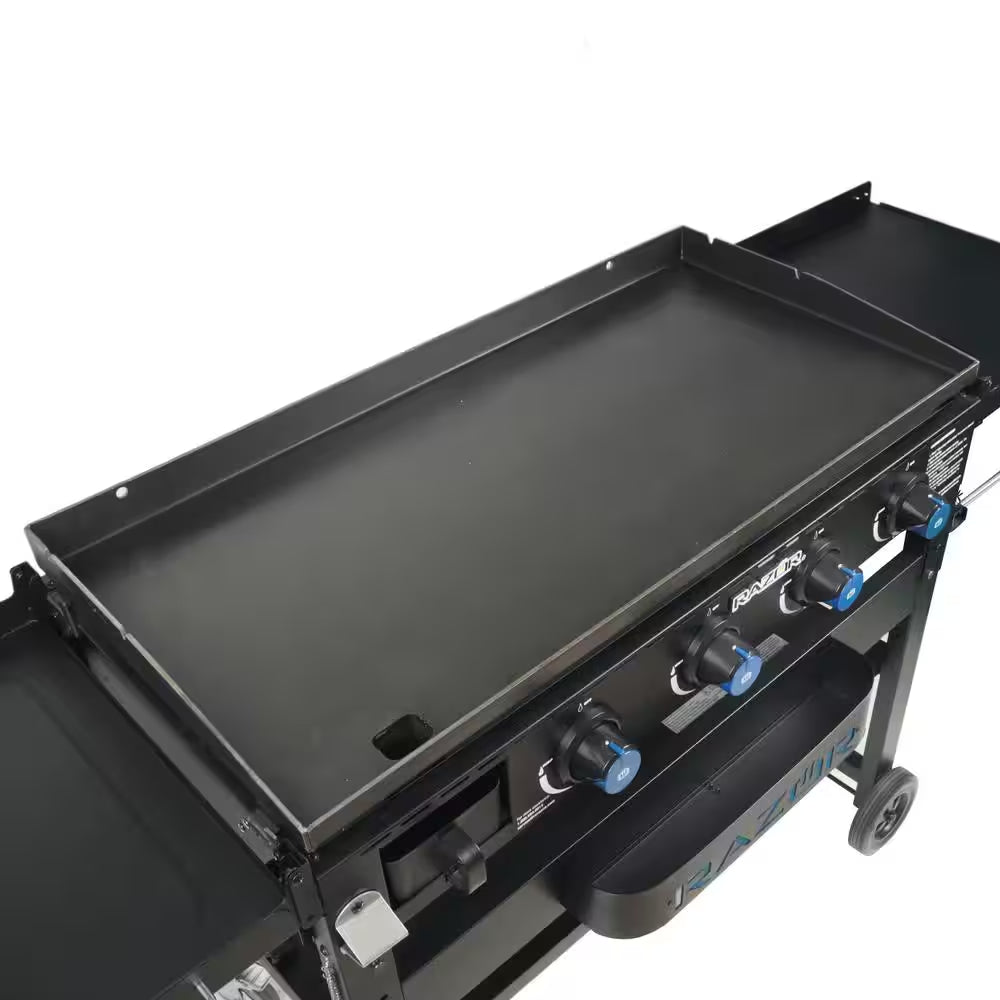 37 In. 4-Burner Portable Propane Gas Griddle Flat Top Grill in Black with Foldable Shelves and Cover