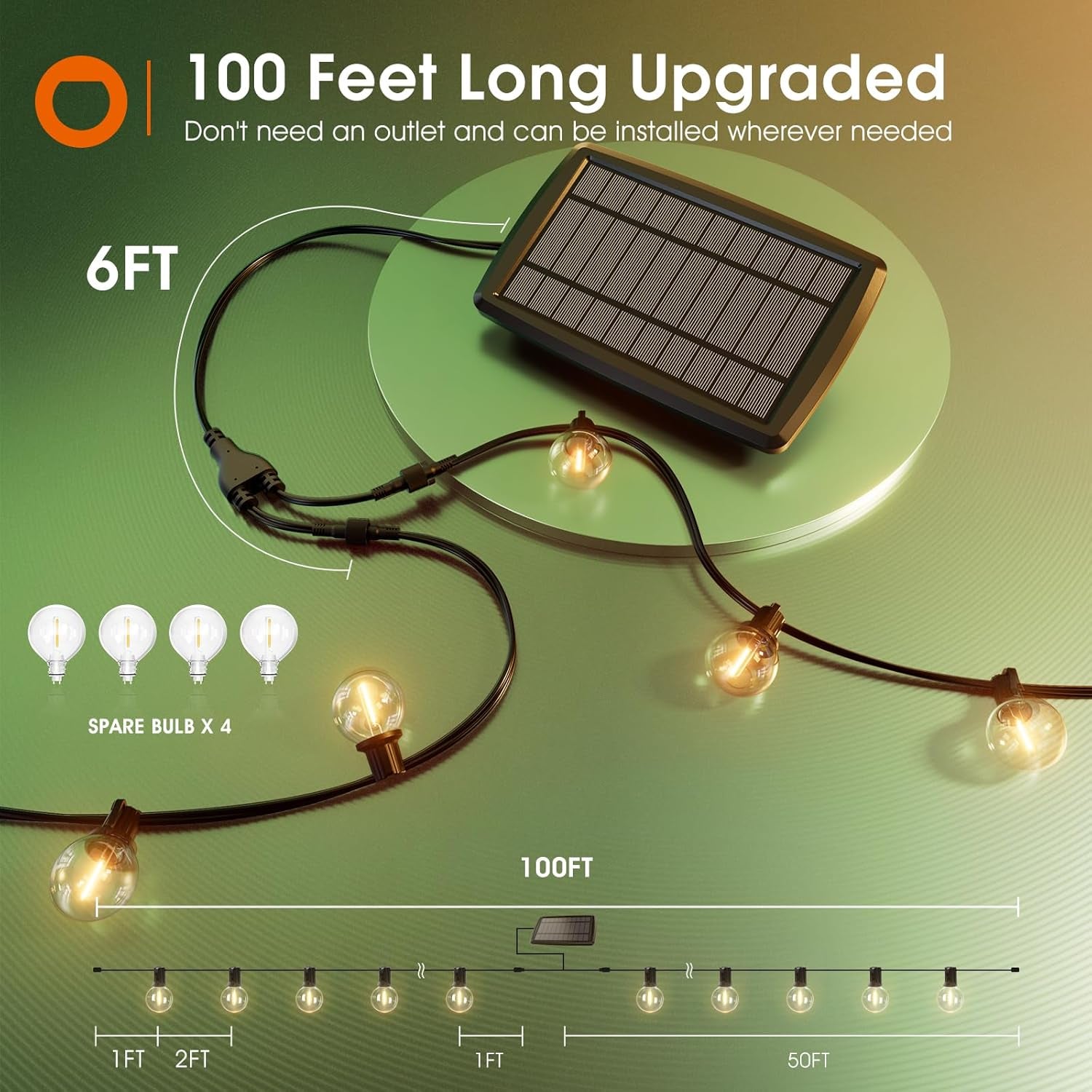 100FT Solar String Lights Outdoor with Remote, 54 LED Shatterproof Bulbs, Dimmable & Timable, 3 Light Modes, G40 Waterproof Solar String Lights for outside Backyard Party Decor