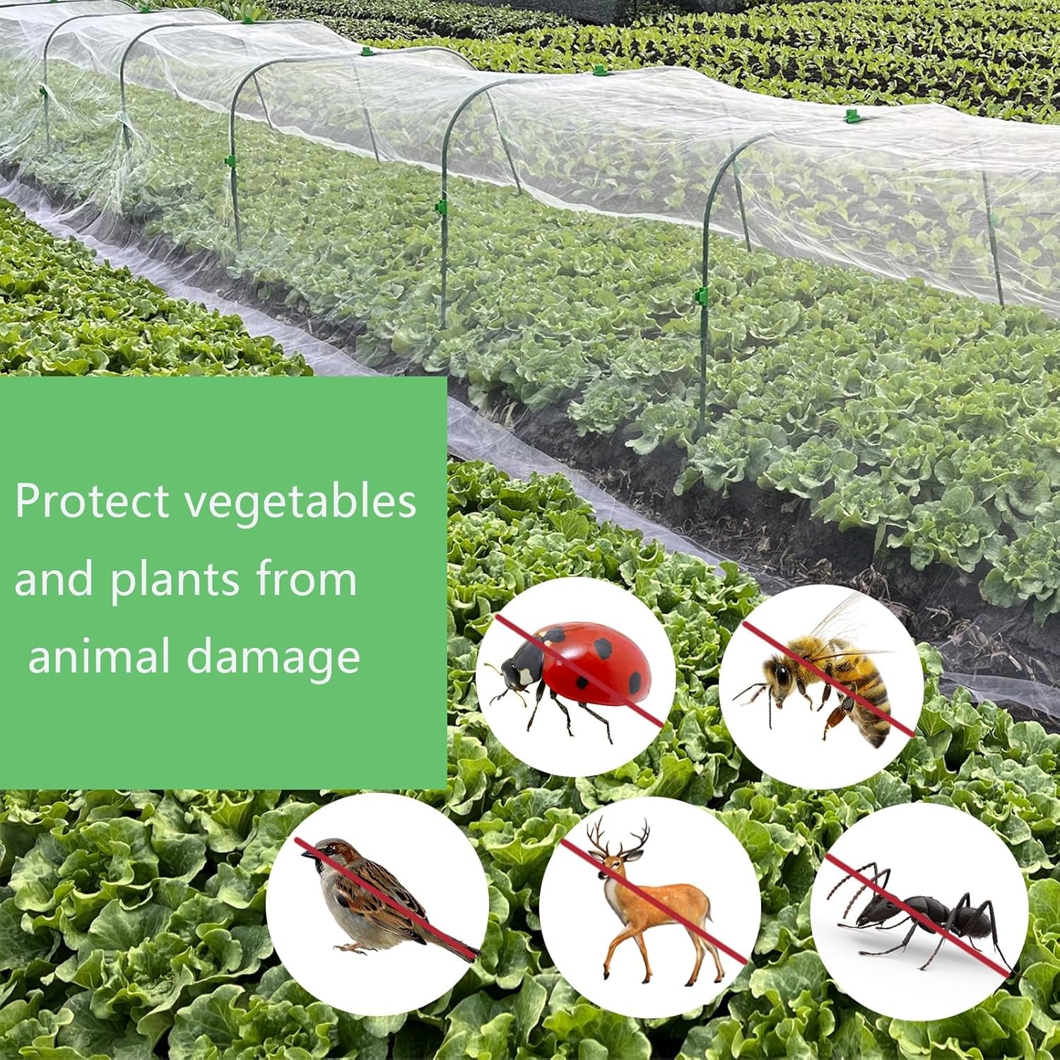 Garden Netting Kit, 8PCS Garden Hoops and 10X33Ft Garden Mesh for Raised Beds, Ultra Fine Plant Net for Vegetable Fruits Crops Row Cover Barrier Protection Net for Animals