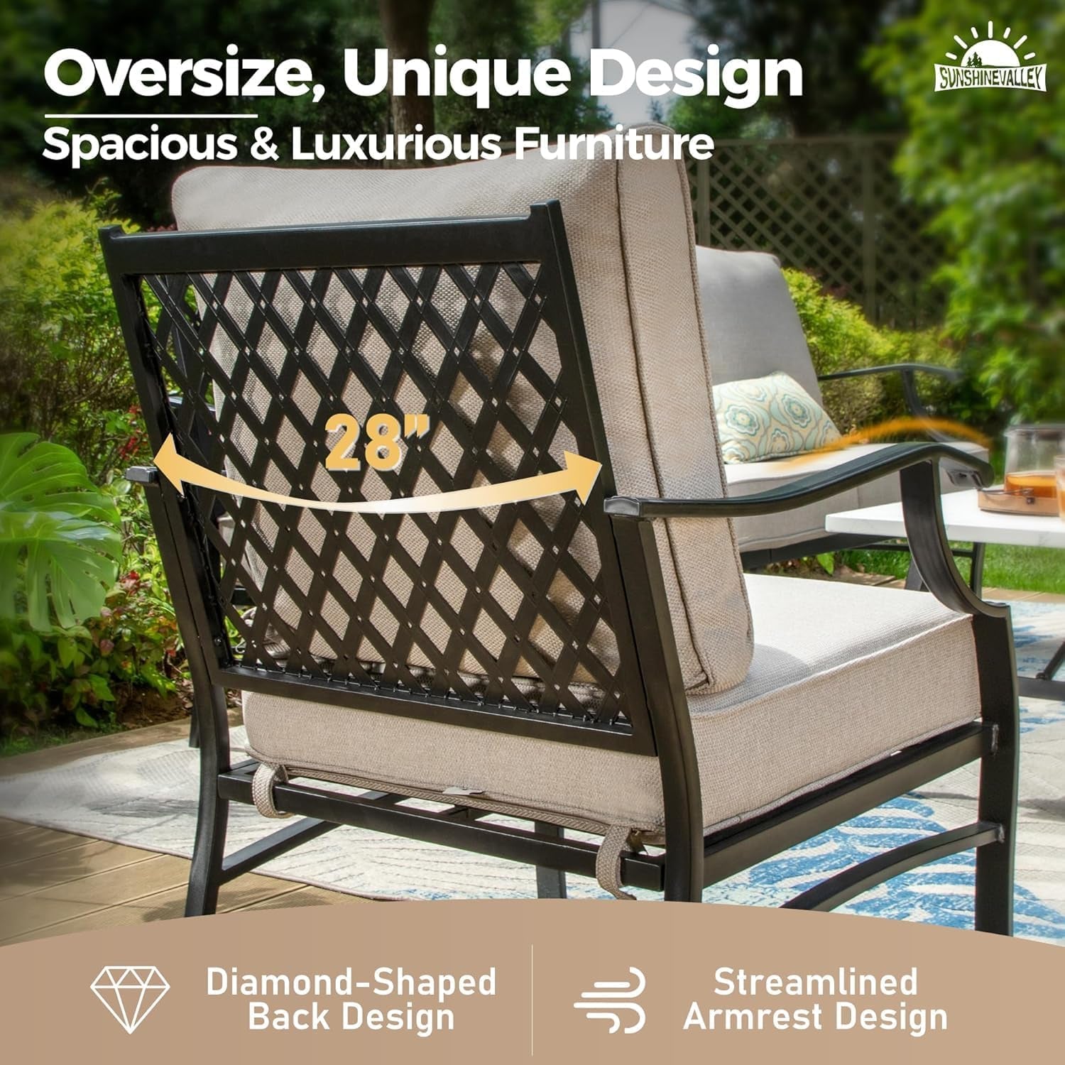 Patio Furniture Set with Firepit Table, 5 Piece Metal Outdoor Patio Furniture Set for 4, 4 Swivel Chairs with 5.75" Extra Thick Cushion and Gas Firepit Table for Backyard Poolside Deck