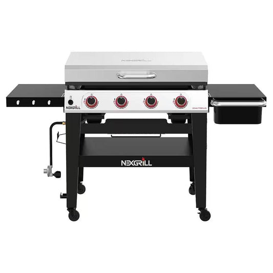 Daytona 4-Burner Propane Gas Grill 36 In. Flat Top Griddle in Black with Stainless Steel Lid
