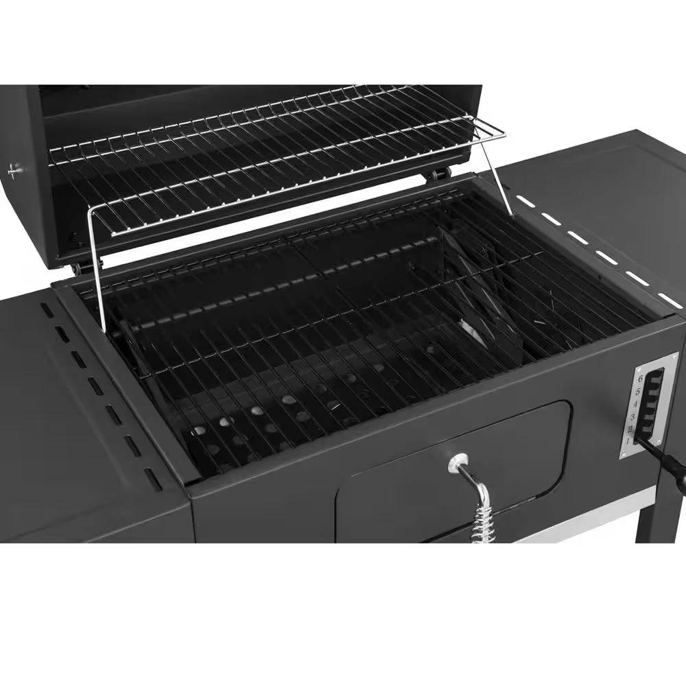 24 In. BBQ Charcoal Grill in Black with 2-Side Table with Cover