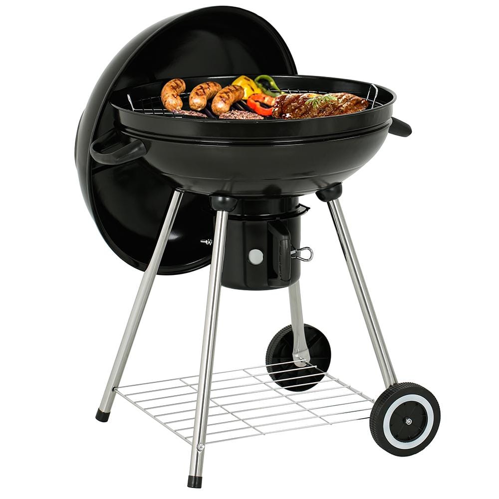 22 In. Charcoal Grill round with Wheels - Outdoor Barbecue Grill for Camping Tailgating and Patio-Kettle Grill