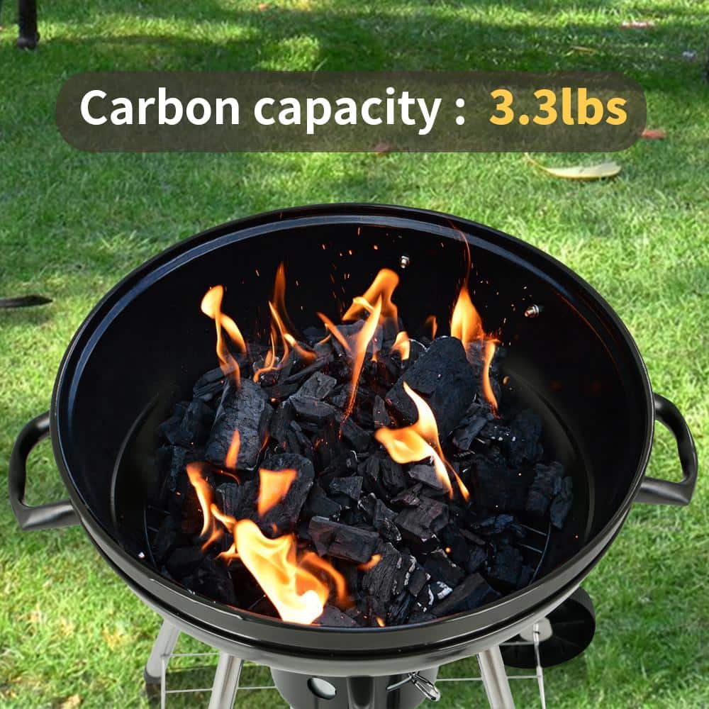 22 In. Charcoal Grill round with Wheels - Outdoor Barbecue Grill for Camping Tailgating and Patio-Kettle Grill