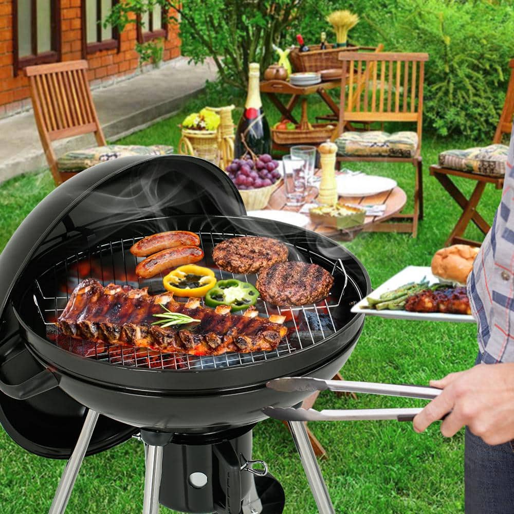 22 In. Charcoal Grill round with Wheels - Outdoor Barbecue Grill for Camping Tailgating and Patio-Kettle Grill