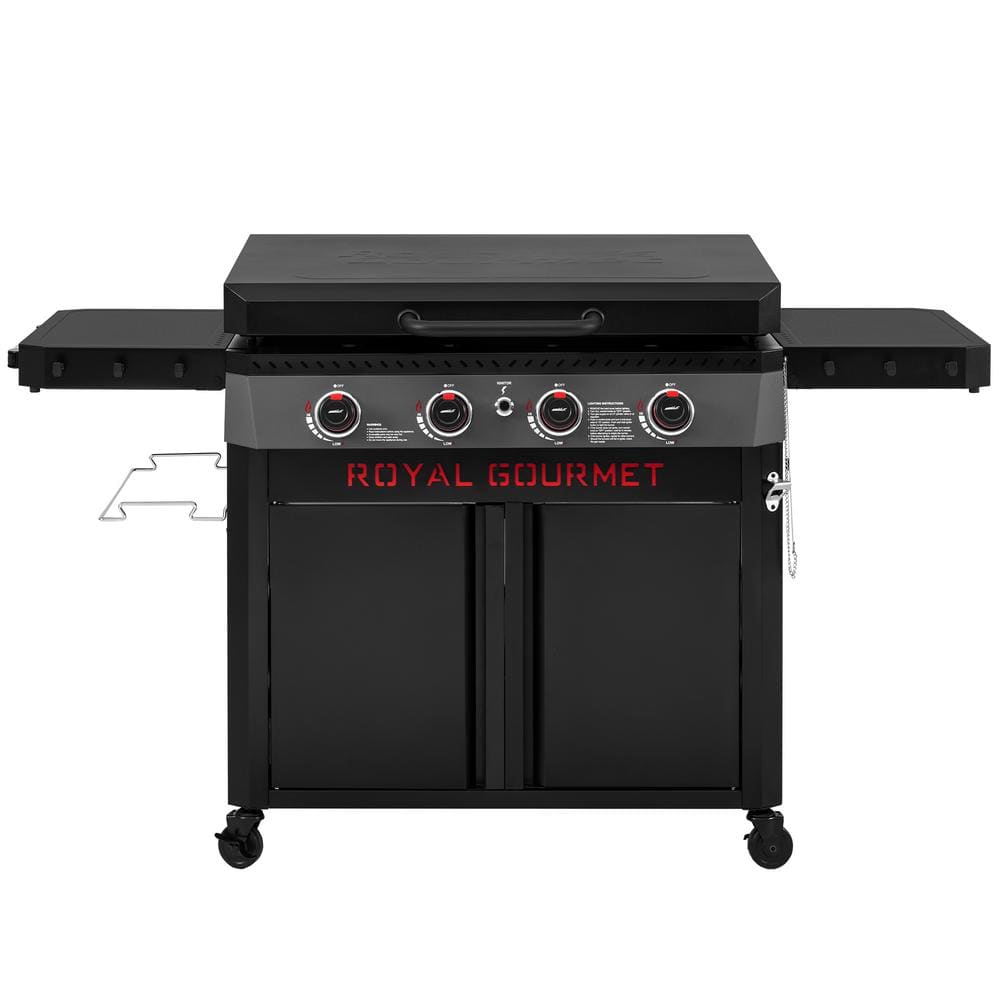 Premium 4-Burner Propane Grille in Gas Griddle in Black with Hood, Collapsible Side Shelves, 733 Sq. In. Cooking Area